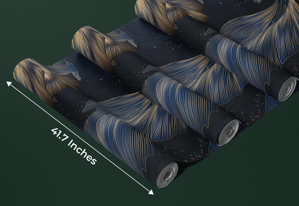 Koi Fish Wallpaper, Golden Line Style Wall Mural, Oversized Custom Size Wall Art, Non-Woven, Non-Adhesive, Modern Wall Paper, Removable