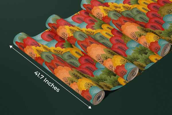 Autumn Forest, Trees Wallpaper, Seamless Pattern Mural, Oversized Custom Size Wall Art, Non-Woven, Non-Adhesive, Modern Wall Paper, Removable