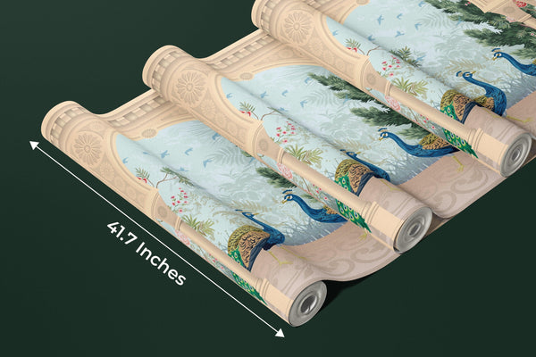 Traditional Mughal Garden Wallpaper, Peacock, Arch Mural, Oversized Custom Size Wall Art, Non-Woven, Non-Adhesive, Modern Wall Paper, Removable