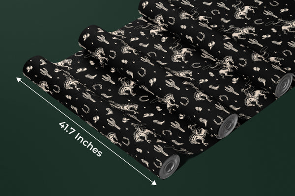 Western Themed Wallpaper, Black and White Seamless Pattern Mural, Oversized Custom Size Wall Art, Non-Woven, Non-Adhesive, Modern Wall Paper, Removable