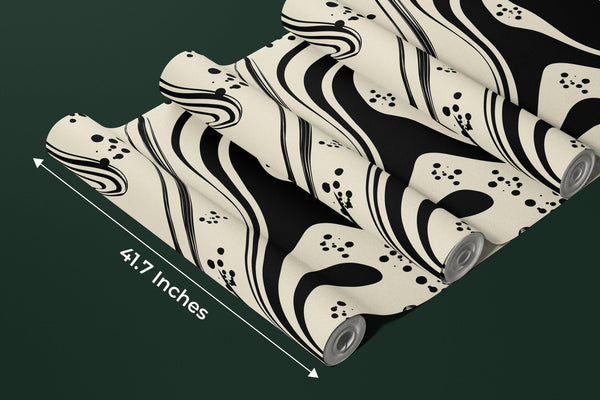 Abstract Black-White Wallpaper, Seamless Pattern Mural, Oversized Custom Size Wall Art, Non-Woven, Non-Adhesive, Modern Wall Paper, Removable