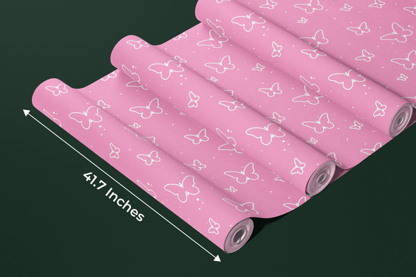 Butterflies, Pink Background Wallpaper, Seamless Pattern Mural, Oversized Custom Size Wall Art, Non-Woven, Non-Adhesive, Modern Wall Paper, Removable