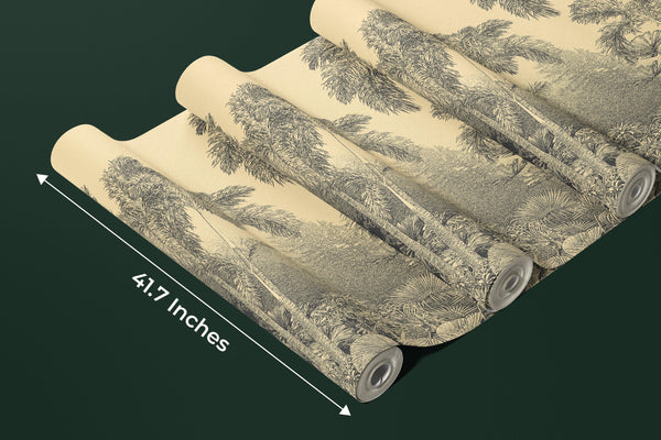 Tropical Trees Wallpaper, Foggy Forest Mural, Oversized Custom Size Wall Art, Non-Woven, Non-Adhesive, Modern Wall Paper, Removable