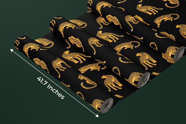 Leopards, Black Background Wallpaper, Seamless Pattern Mural, Oversized Custom Size Wall Art, Non-Woven, Non-Adhesive, Modern Wall Paper, Removable