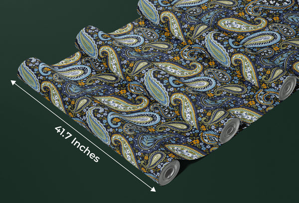 Indian Floral Pattern Wallpaper, Dark Background Mural, Oversized Custom Size Wall Art, Non-Woven, Non-Adhesive, Modern Wall Paper, Removable