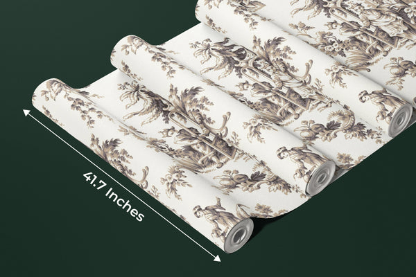 Toile de Jouy French Wallpaper, White Background Pattern Mural, Oversized Custom Size Wall Art, Non-Woven, Non-Adhesive, Modern Wall Paper, Removable