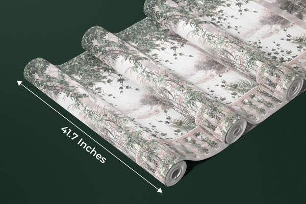 White Arch Wallpaper, Tropical Leaves, Vines Mural, Oversized Custom Size Wall Art, Non-Woven, Non-Adhesive, Modern Wall Paper, Removable