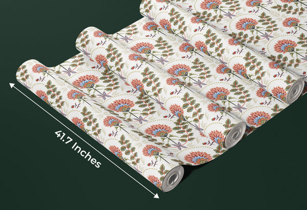 Floral Wallpaper, Boho Mural, Oversized Custom Size Wall Art, Non-Woven, Non-Adhesive, Modern Wall Paper, Removable