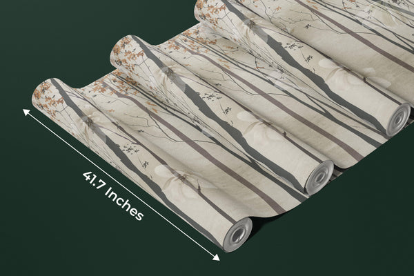 Brown Floral Wallpaper, Trees Mural, Oversized Custom Size Wall Art, Non-Woven, Non-Adhesive, Modern Wall Paper, Removable