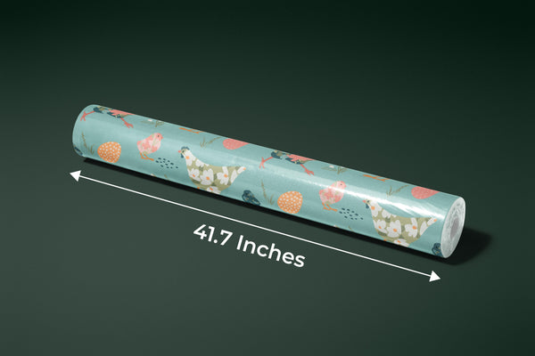 Chickens with Abstract Flowers Wallpaper, Seamless Pattern Mural, Oversized Custom Size Wall Art, Non-Woven, Non-Adhesive, Modern Wall Paper, Removable