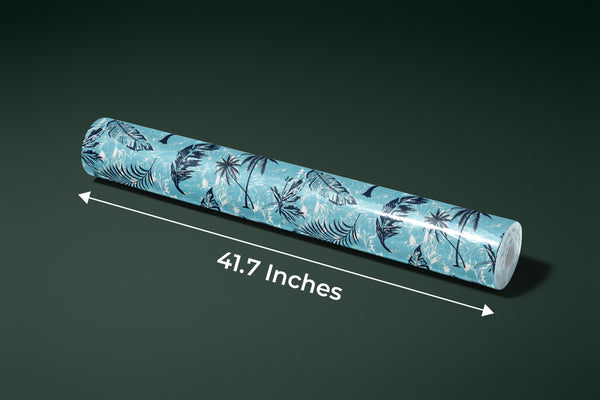 Tropical Plants, Blue Background Wallpaper, Seamless Pattern Mural, Oversized Custom Size Wall Art, Non-Woven, Non-Adhesive, Modern Wall Paper, Removable