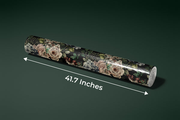 Floral Wallpaper, Dark Background Mural, Oversized Custom Size Wall Art, Non-Woven, Non-Adhesive, Modern Wall Paper, Removable
