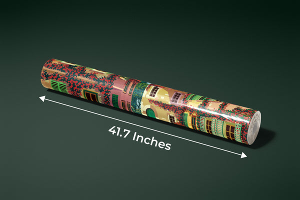 Village Square Wallpaper, Traditional Houses, Potted Flowers Mural, Oversized Custom Size Wall Art, Non-Woven, Non-Adhesive, Modern Wall Paper, Removable