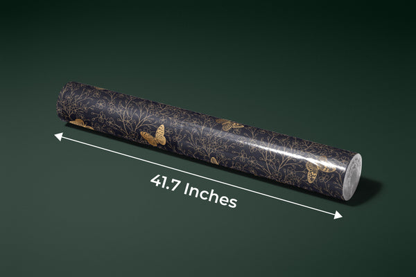 Gold Butterflies and Flowers Wallpaper, Black Background Mural, Oversized Custom Size Wall Art, Non-Woven, Non-Adhesive, Modern Wall Paper, Removable