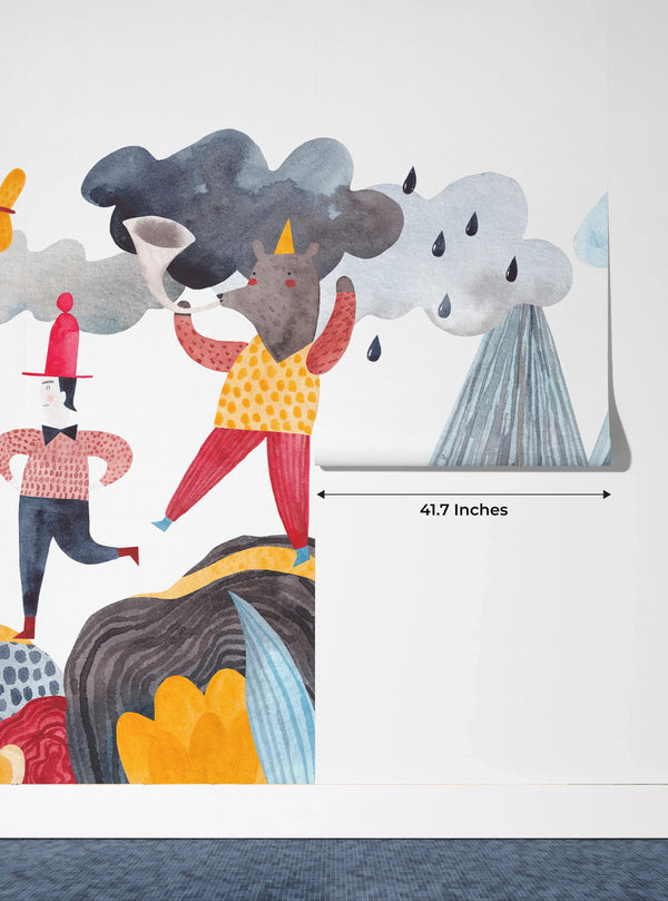 A Cheerful Friends Wallpaper, Travels Mural, Oversized Custom Size Wall Art, Non-Woven, Non-Adhesive, Modern Wall Paper, Removable