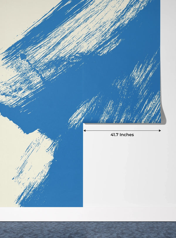 Grainy Blue Wallpaper, Brush Stroke Mural, Oversized Custom Size Wall Art, Non-Woven, Non-Adhesive, Modern Wall Paper, Removable