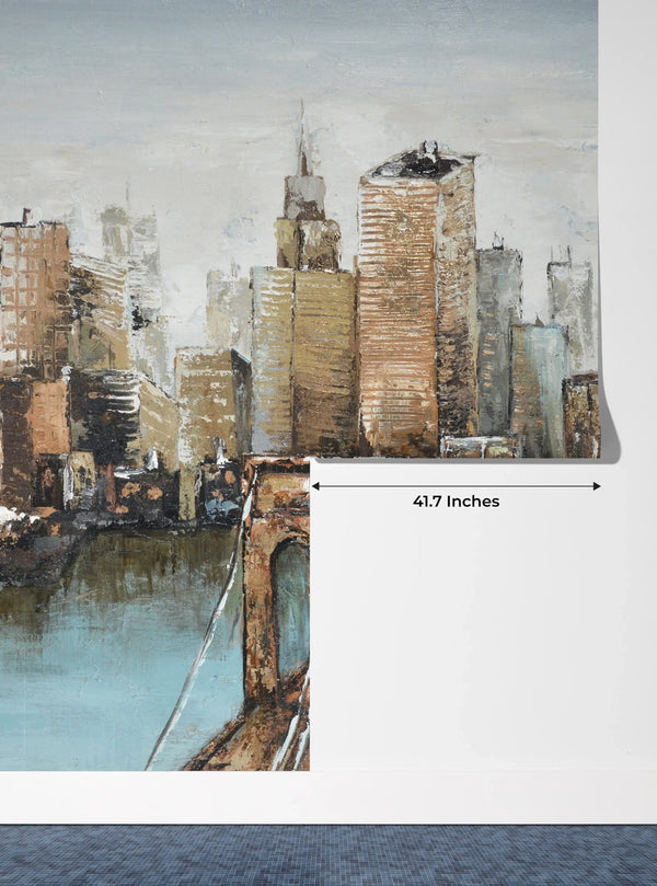 City and Bridge Wallpaper, Oil Painting Mural, Oversized Custom Size Wall Art, Non-Woven, Non-Adhesive, Modern Wall Paper, Removable