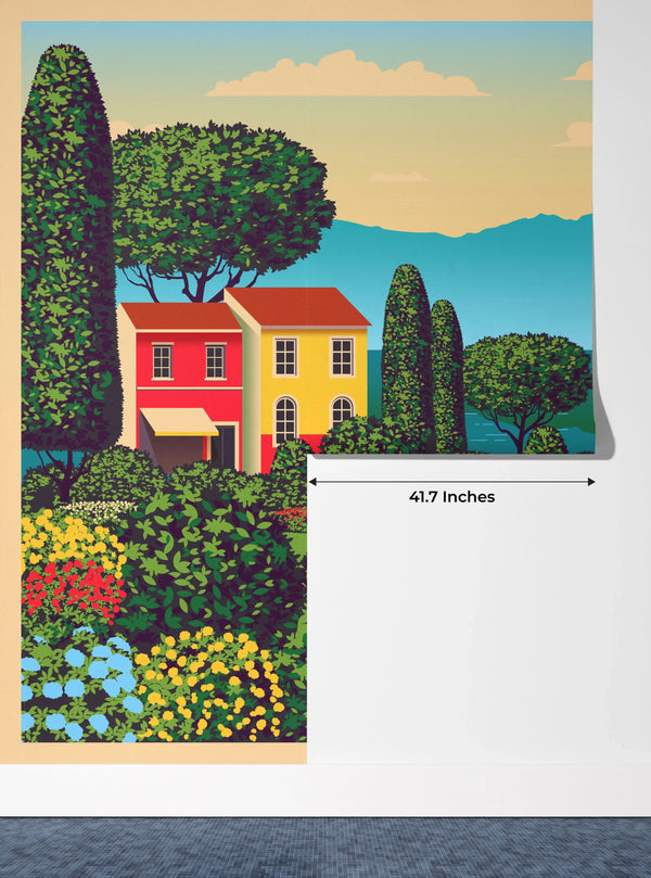 Mediterranean Romantic Landscape Wallpaper, Handmade Drawing Mural, Oversized Custom Size Wall Art, Non-Woven, Non-Adhesive, Modern Wall Paper, Removable