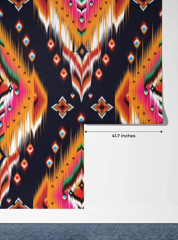 Ikat Ethnic Wallpaper, Abstract Mural, Oversized Custom Size Wall Art, Non-Woven, Non-Adhesive, Modern Wall Paper, Removable