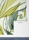 Watercolor Art Wallpaper, Green Leaves Mural, Oversized Custom Size Wall Art, Non-Woven, Non-Adhesive, Modern Wall Paper, Removable