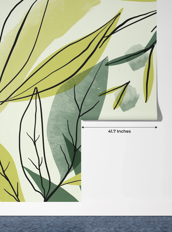 Watercolor Art Wallpaper, Green Leaves Mural, Oversized Custom Size Wall Art, Non-Woven, Non-Adhesive, Modern Wall Paper, Removable