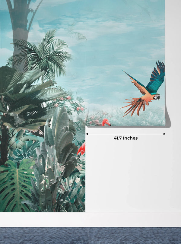 Tropical Wallpaper, Birds Mural, Oversized Custom Size Wall Art, Non-Woven, Non-Adhesive, Modern Wall Paper, Removable