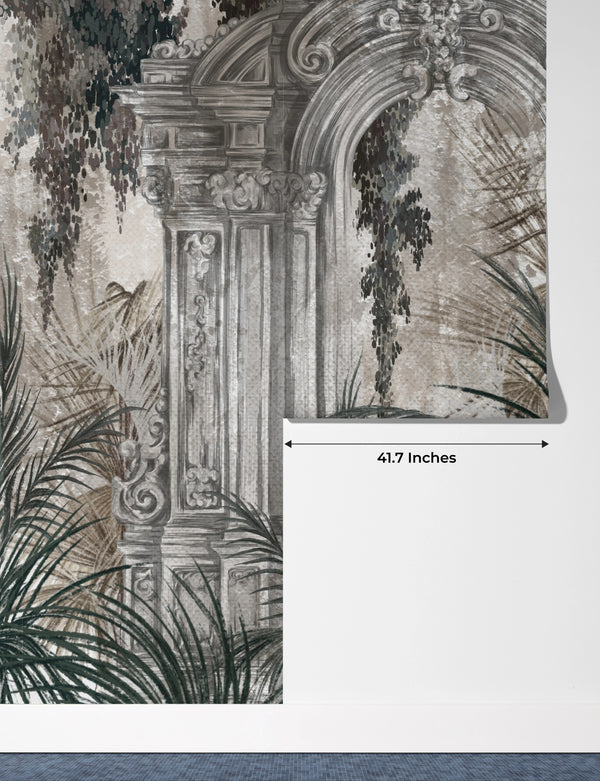 Columns in the Tropics Wallpaper, Watercolor Style Mural, Oversized Custom Size Wall Art, Non-Woven, Non-Adhesive, Modern Wall Paper, Removable