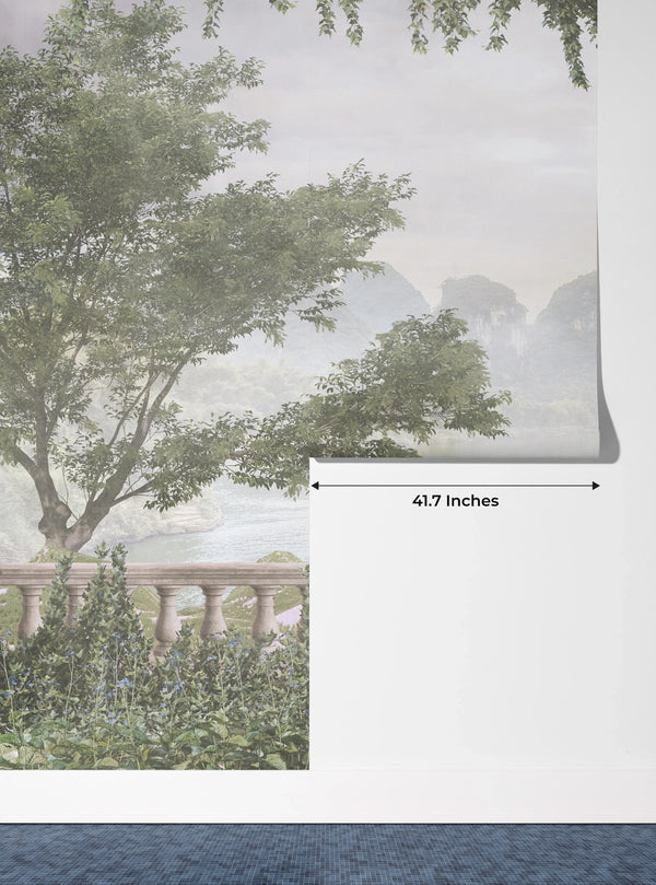 Foggy Forest Wallpaper, Tropical Leaves, Trees Mural, Oversized Custom Size Wall Art, Non-Woven, Non-Adhesive, Modern Wall Paper, Removable