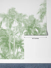 Tropical Green Trees Wallpaper, White Background Mural, Oversized Custom Size Wall Art, Non-Woven, Non-Adhesive, Modern Wall Paper, Removable
