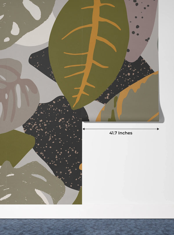 Abstract Botanical Wallpaper, Seamless Pattern Mural, Oversized Custom Size Wall Art, Non-Woven, Non-Adhesive, Modern Wall Paper, Removable