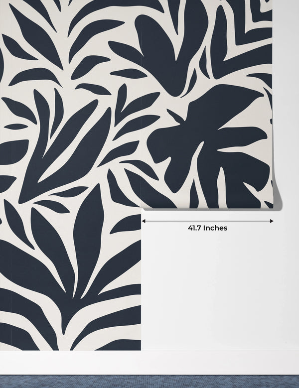 Leaf and Flower Pattern Wallpaper, Minimal Abstract Mural, Oversized Custom Size Wall Art, Non-Woven, Non-Adhesive, Modern Wall Paper, Removable