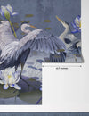 Birds Wallpaper, Lotus and Blue Background Mural, Oversized Custom Size Wall Art, Non-Woven, Non-Adhesive, Modern Wall Paper, Removable