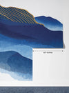 Blue Mountain Wallpaper, Golden Lines Mural, Oversized Custom Size Wall Art, Non-Woven, Non-Adhesive, Modern Wall Paper, Removable