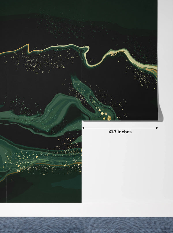 Dark Emerald Green Marble Wallpaper, Gold Abstract Mural, Oversized Custom Size Wall Art, Non-Woven, Non-Adhesive, Modern Wall Paper, Removable