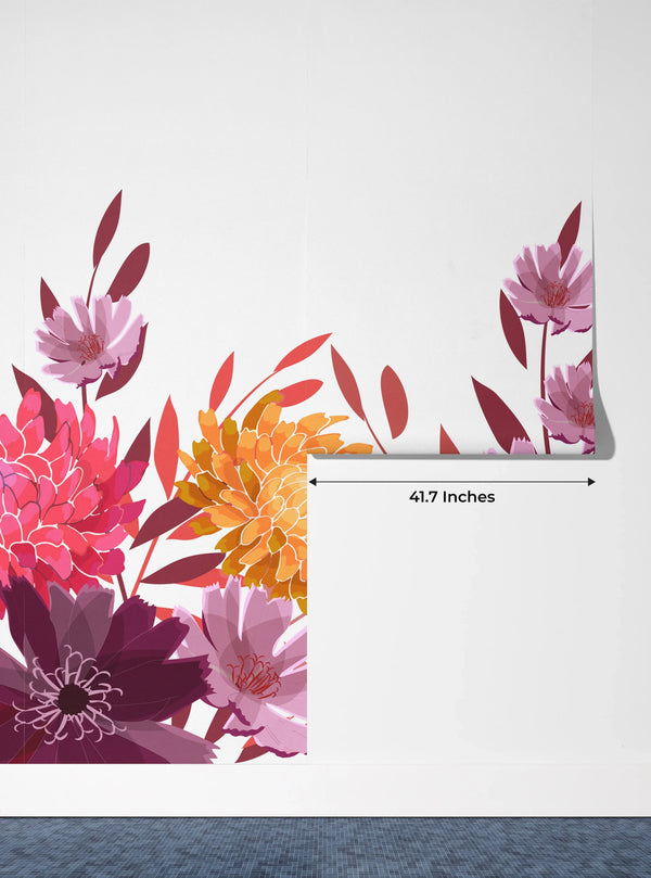 Art Floral Wallpaper, Seamless Pattern Mural, Oversized Custom Size Wall Art, Non-Woven, Non-Adhesive, Modern Wall Paper, Removable