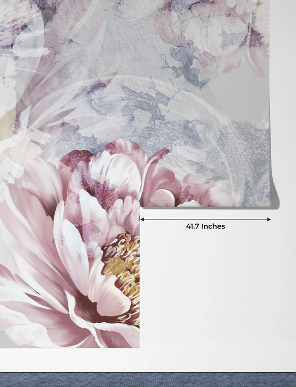 Peony Flowers Wallpaper, Pink Mural, Oversized Custom Size Wall Art, Non-Woven, Non-Adhesive, Modern Wall Paper, Removable