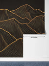 Mountain Gold Line Art Wallpaper, Black Background Mural, Oversized Custom Size Wall Art, Non-Woven, Non-Adhesive, Modern Wall Paper, Removable