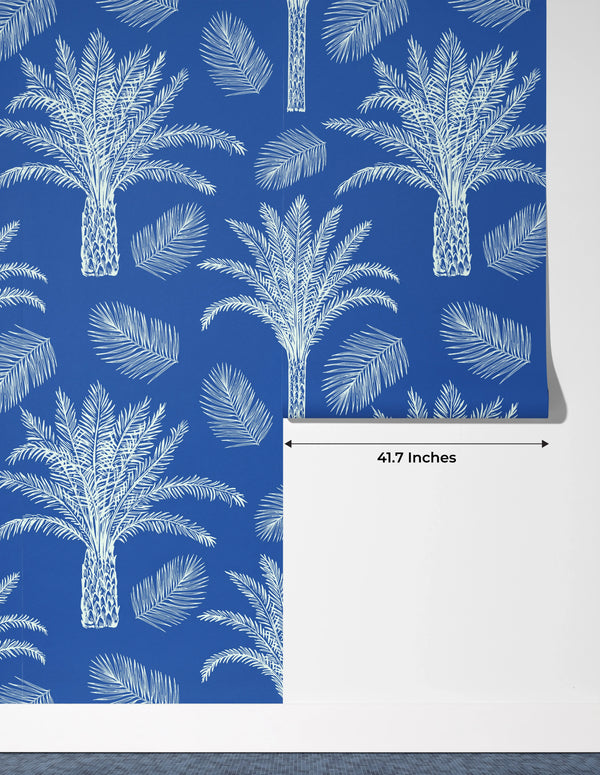 Palm Trees and Leaves Wallpaper, Seamless Pattern Mural, Oversized Custom Size Wall Art, Non-Woven, Non-Adhesive, Modern Wall Paper, Removable
