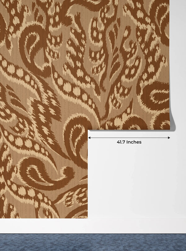 Brown Ikat Wallpaper, Seamless Pattern Mural, Oversized Custom Size Wall Art, Non-Woven, Non-Adhesive, Modern Wall Paper, Removable