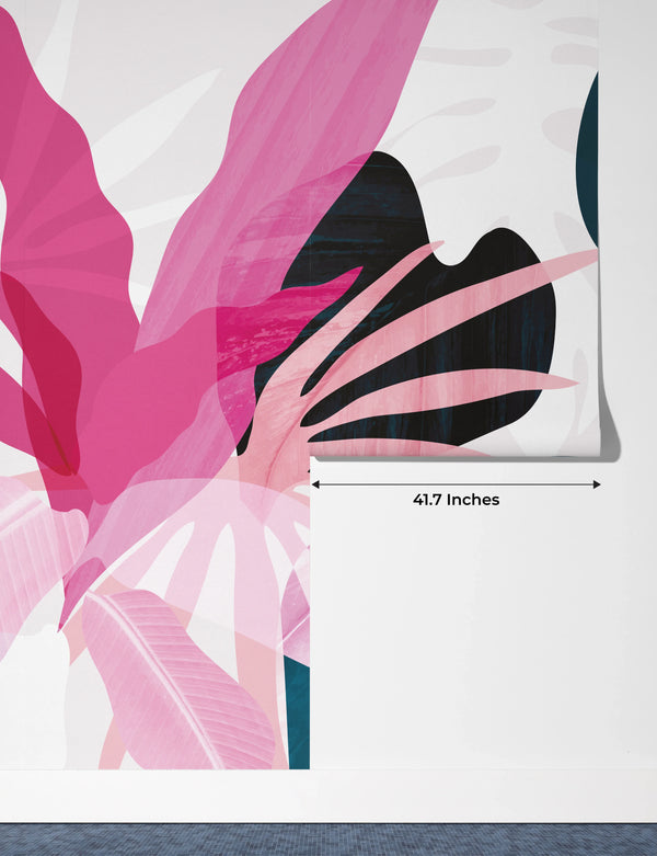Abstract Art Tropical Leaves Wallpaper, Exotic Mural, Oversized Custom Size Wall Art, Non-Woven, Non-Adhesive, Modern Wall Paper, Removable