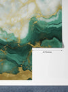 Emerald Green Marble Wallpaper, Gold Abstract Mural, Oversized Custom Size Wall Art, Non-Woven, Non-Adhesive, Modern Wall Paper, Removable