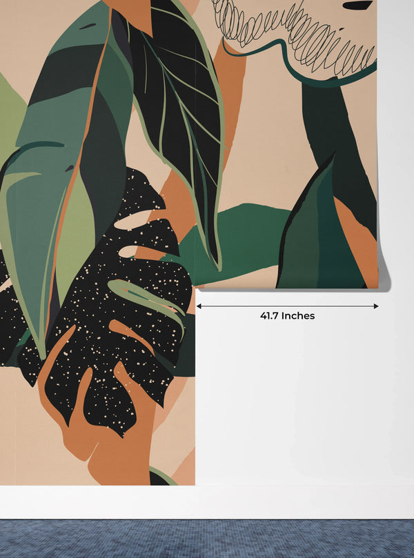 Modern Exotic Wallpaper, Jungle Plants Mural, Oversized Custom Size Wall Art, Non-Woven, Non-Adhesive, Modern Wall Paper, Removable