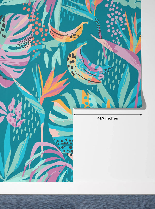 Abstract Tropical Leaves Wallpaper, Seamless Pattern Mural, Oversized Custom Size Wall Art, Non-Woven, Non-Adhesive, Modern Wall Paper, Removable