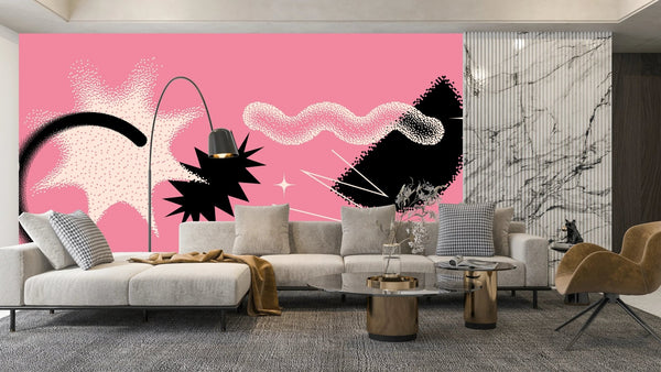 Geometric Shapes Wallpaper, Pink Background Mural, Oversized Custom Size Wall Art, Non - Woven, Non - Adhesive, Modern Wall Paper, Removable - Adawall Wallpaper - Registered Trade Accounts Only, Wallpaper Wholesale Account - W77635 - Adawall Wholesale - Wallpaper Wholesaler