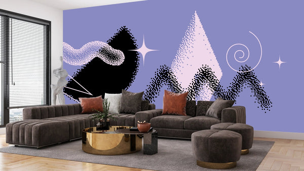 Geometric Shapes Wallpaper, Purple Background Mural, Oversized Custom Size Wall Art, Non - Woven, Non - Adhesive, Modern Wall Paper, Removable - Adawall Wallpaper - Registered Trade Accounts Only, Wallpaper Wholesale Account - W77637 - Adawall Wholesale - Wallpaper Wholesaler