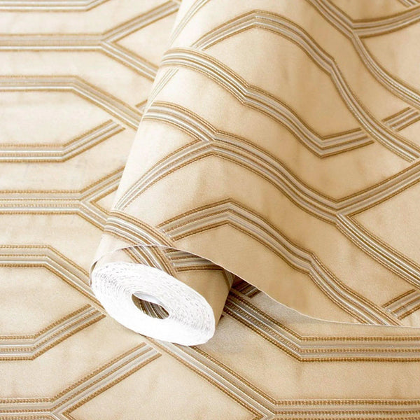 Geometric Wallpaper, 3D Embossed Modern Flocked Wallcovering, Beige, Silver Fabric Touch Contemporary Washable, Extra Large 177 sq ft Roll - Adawall Wallpaper - Registered Trade Accounts Only, Wallpaper Wholesale Account - 1502-2 - Adawall Wholesale - Wallpaper Wholesaler