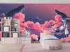 Whales in the Sky Wallpaper, Pink Clouds Mural, Oversized Custom Size Wall Art, Non-Woven, Non-Adhesive, Modern Wall Paper, Removable