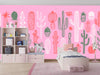 Hand Drawn Cactus Wallpaper, Pink Background Mural, Oversized Custom Size Wall Art, Non-Woven, Non-Adhesive, Modern Wall Paper, Removable
