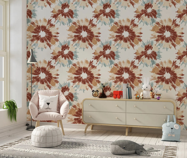 Abstract Brown and Blue Wallpaper, Seamless Pattern Mural, Oversized Custom Size Wall Art, Non-Woven, Non-Adhesive, Modern Wall Paper, Removable