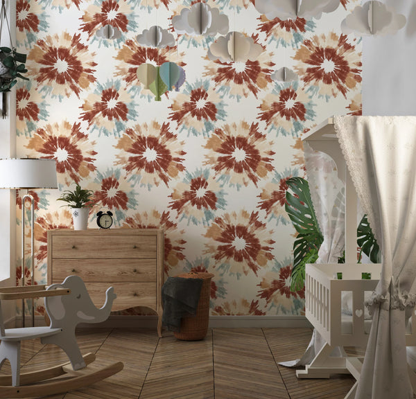 Abstract Brown and Blue Wallpaper, Seamless Pattern Mural, Oversized Custom Size Wall Art, Non-Woven, Non-Adhesive, Modern Wall Paper, Removable